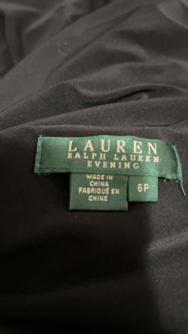 Lauren Ralph Lauren Black One-Shoulder Evening Dress 6P with Embellished Detail